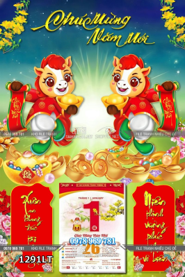File psd lịch Tết hai con ngựa áo dài truyền thống 1291LT