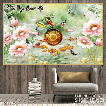 Tranh hoa sen và cá chép treo tường