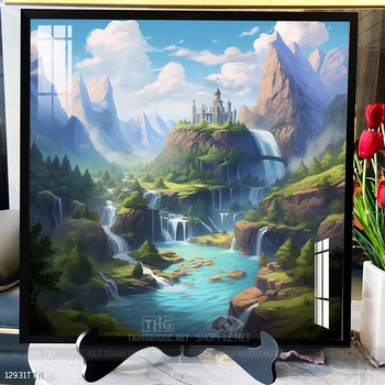 Tranh phon thủy sông, núi và mặt trời