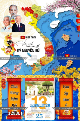 File lịch Tết bản đồ việt nam 34 tỉnh thành lịch bác hồ 1293LT