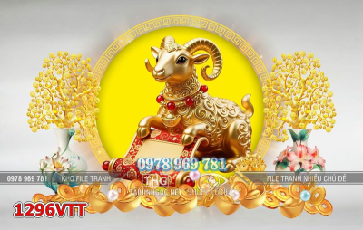 File tranh con dê vàng psd tài lộc cây tiền 1296VTT