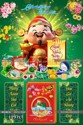 File psd lịch Tết thần tài cầm vàng kim cương đá quý 1297LT