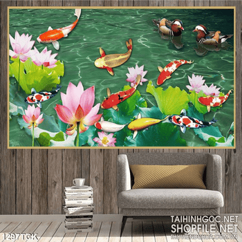 Tranh tường cá chép hoa sen