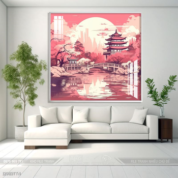 Tranh phon thủy sông, núi và mặt trời