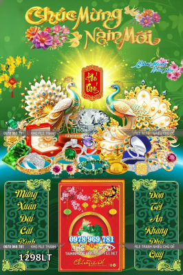 File psd tách lớp lịch Tết hai chim công kim cương vàng bạc đá quý 1298LT