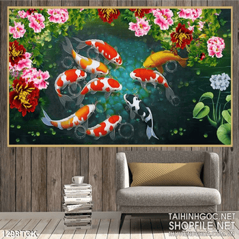 Tranh 3D cửu ngư quần hội