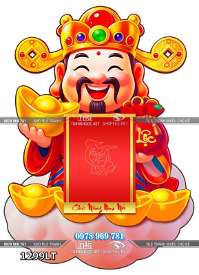 File lịch Tết ông thần tài cầm vàng may năm năm mới 1299LT