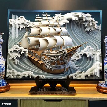 Tranh thuyền buồm vàng phong thủy đẹp