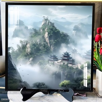 Tranh phon thủy sông, núi và mặt trời