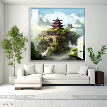 Tranh phon thủy sông, núi và mặt trời