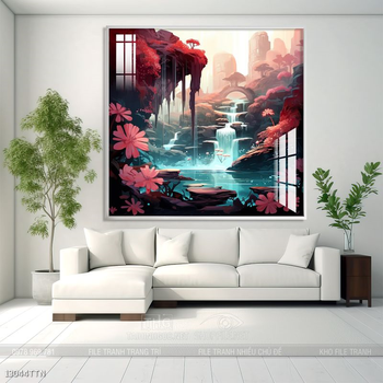 Tranh phon thủy sông, núi và mặt trời