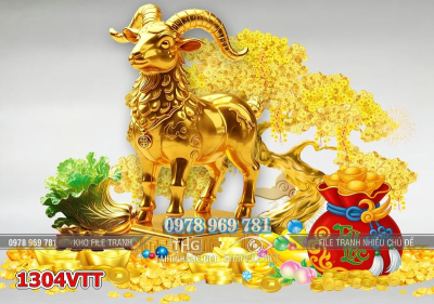 File tranh con dê Ttúi tiền tài lộc kim tiền psd 1304VTT