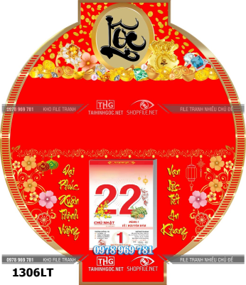 File tranh psd lịch tết chữ lộc thư pháp 1306LT