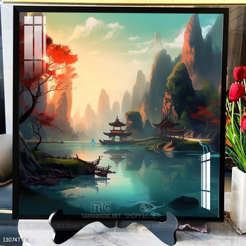 Tranh phon thủy sông, núi và mặt trời