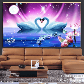 Tranh hoa sen và thiên nga