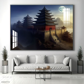 Tranh phon thủy sông, núi và mặt trời