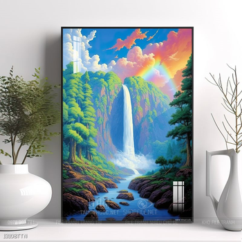 Tranh phon thủy sông, núi và mặt trời