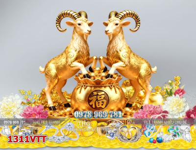 File tranh con dê vàng tết psd tách lớp 1311VTT
