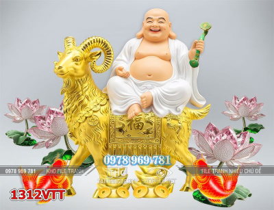 File tranh ông di lặc cưỡi dê vàng tết 1312VTT