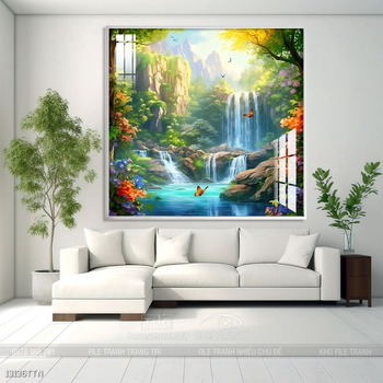 Tranh phong thủy phong cảnh thác nước thiên nhiên