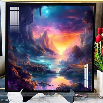 Tranh phon thủy sông, núi và mặt trời