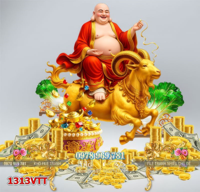 File psd ông di lặc cưỡi dê vàng kim tiền tài lộc 1313VTT