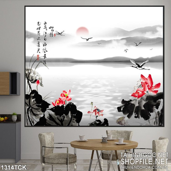 Tranh thư pháp hoa sen