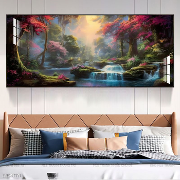 Tranh phon thủy sông, núi và mặt trời