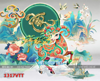 File tranh con dê Đinh Mùi đón xuân 1317VTT