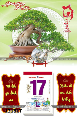 File lịch tết gỗ bonsai chậu mai đào tết nguyên đán 1318LT