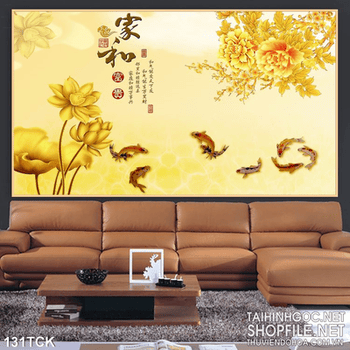 Tranh hoa sen, cá chép tài lộc