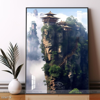 Tranh phon thủy sông, núi và mặt trời