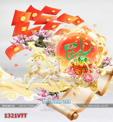 File tranh con dê Tết Đinh Mùi phát lộc 1321VTT