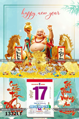 File lịch tết tài lộc phật di lạc đôi ngựa vàng phong thủy 1322LT