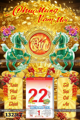 File lịch tết phúc lộc thọ ngựa bát mã tài lộc kim tiền phong thủy 1323LT