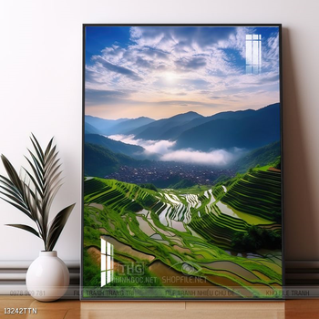 Tranh phon thủy sông, núi và mặt trời