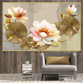 Tranh hoa sen trang trí phòng hiện đại