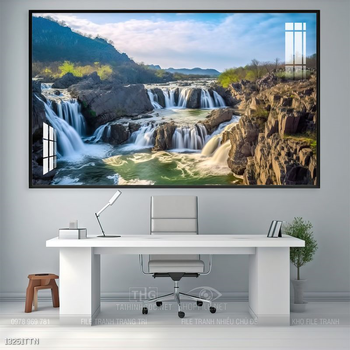 Tranh phon thủy sông, núi và mặt trời