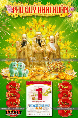 File lịch tết psd tài lộc 3 ông phúc lộc thọ phát tài 1325LT