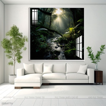 Tranh phon thủy sông, núi và mặt trời