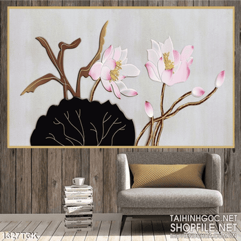Tranh vẽ hoa sen dán tường