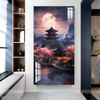 Tranh phon thủy sông, núi và mặt trời