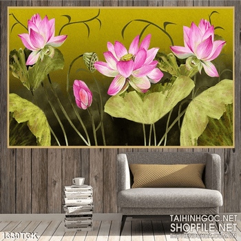 Tranh in tường sen hồng