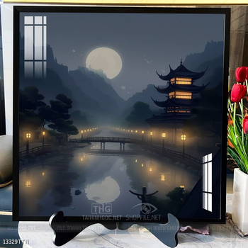 Tranh phon thủy sông, núi và mặt trời