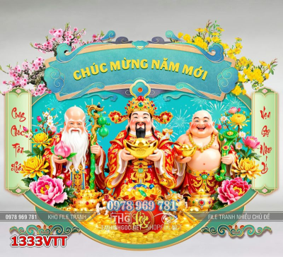 File tranh phúc lộc thọ thần tài tài lộc di lặc tết psd 1333VTT