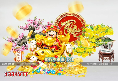 File tranh ông thần tài cưỡi cá chép tài lộc đón xuân 1334VTT