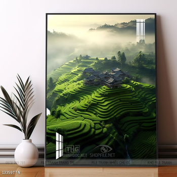 Tranh phon thủy sông, núi và mặt trời