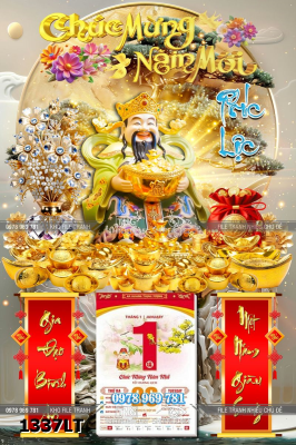 File khung hình lịch tết thần tài gõ cửa kim tiền 1337LT