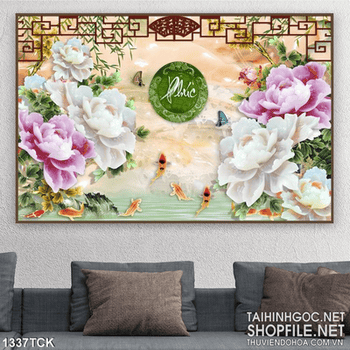 Tranh in kính sen hồng và trắng