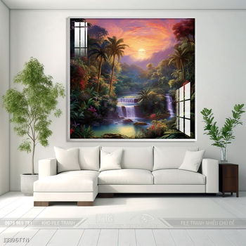 Tranh phong thủy phong cảnh thác nước thiên nhiên